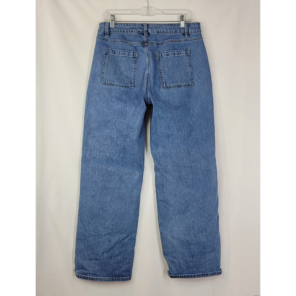 FLAMINGALS Wide Leg High Waist Front Patch Pockets Stretch Denim Jeans Size L - Picture 2 of 7